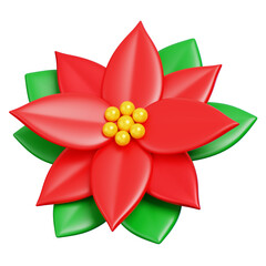 Cute 3D Red Poinsettia Isolated. Christmas Flower Decoration