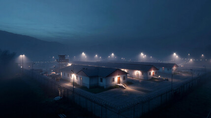 Night view of buildings in a quiet location with lights on