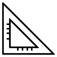 Minimalist line icon of a triangular set square with inner scale markings, representing a right-angle measuring tool used for drafting, geometry, and precise layout.