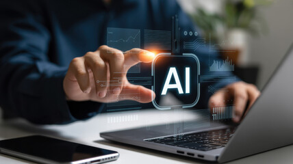 Artificial Intelligence (AI) for business data analysis and analytics. A concept of using AI for data visualization, reporting, and insights. Motif 
