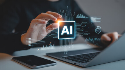 Artificial Intelligence (AI) for business data analysis and analytics. A concept of using AI for data visualization, reporting, and insights. Motif