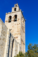 Fototapeta premium Bell tower of the Monastery of Sant Cugat (Catalan: Monestir de Sant Cugat,a Benedictine abbey in Sant Cugat del Vallès, Catalonia, Spain, Europe