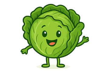 Fototapeta premium Cheerful cabbage mascot cartoon waving hello, representing healthy eating, organic food, and happy vegan lifestyle with a transparent background