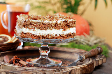 A layer carrot cake with coconut cream.
