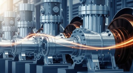Industrial equipment shows gleaming mechanical components in metallic shine and intricate design. Industrial equipment, with its robust metal construction and complex internal mechanisms