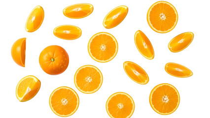 Fresh orange slices floating on a black background