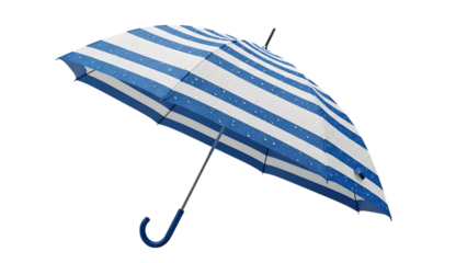 Blue and white striped umbrella isolated on black background