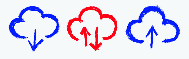 Cloud Upload Download Crayon Chalk Drawing Doodle Vector Set © Grunge Designs