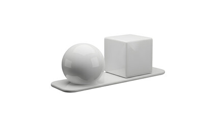 Minimalist 3D Geometric Shapes: White Sphere and Cube Balance, Abstract Art, and Concept