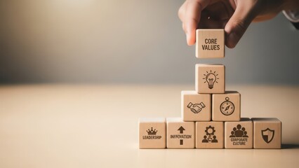 Building blocks representing core values and corporate culture concept