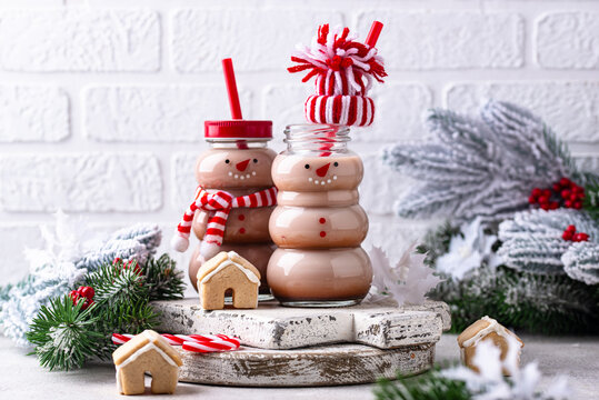 Hot chocolate or cocoa in shape of snowman
