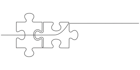Puzzle vector illustration of continuous one line art design, Continuous one line drawing of puzzle. One line drawing illustration of puzzle game, One line drawing Puzzle vector. Puzzle single line