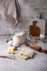 Raw puff pastry dough with baking ingredient