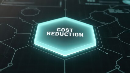 Fototapeta premium Cost reduction highlighted on futuristic digital display screen backdrop
