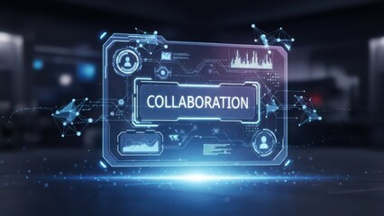 Digital collaboration screen interface glowing with connected network nodes