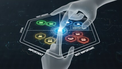 Digital touchscreen interface illustrating task prioritization and business focus