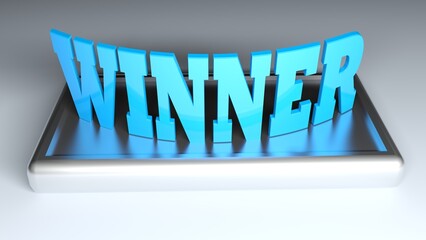 WINNER blue write on metallic base - 3D rendering illustration