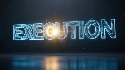 Execution word neon sign glowing with dynamic background effect