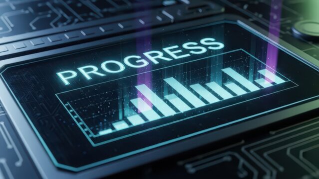 Digital Progress Graph on Computer Chip Display Screen - Powered by Adobe