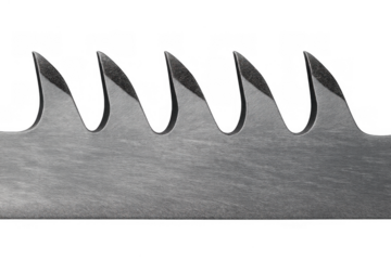 Saw blade sharp teeth for cutting, industrial serrated tool, closeup steel metal texture, transparent background