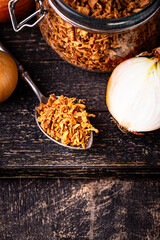 Bowl with chopped fried crispy onions