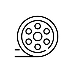 Film reel vector icon: editable line icon in outline style for movie, cinema, video