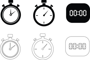 Stopwatch Timer Vector Icons – Countdown and Sport Chronometer Symbols