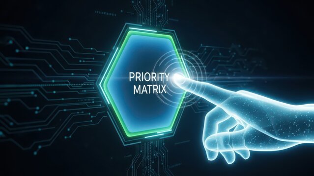 Priority matrix concept with transparent hand pressing virtual screen