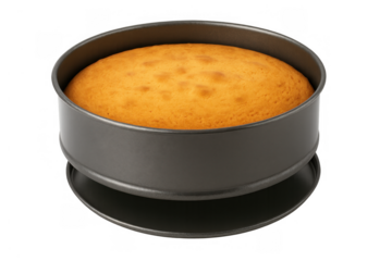 Preparing delicious homemade sponge cake in a springform pan, making sweet dessert for baking and cooking