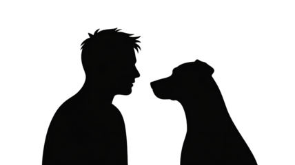Man and dog in silhouette sharing a loving moment of connection