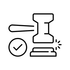 Auction vector icon. editable line icon with gavel, legal symbols, and bid graphics