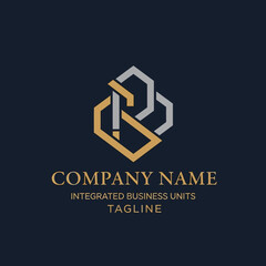Elegant logo design featuring interconnected geometric shapes in gold and silver.