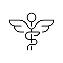 Medical vector icon. editable line icon with caduceus, outline health symbols