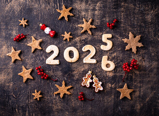 Festive New Year's cookies in the shape of 2026