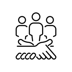 Teamwork vector icon. editable line icon in outline style, support, community, unity