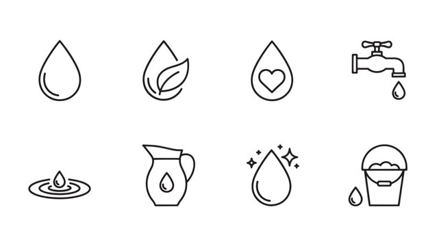 Water drop vector illustration simple raindrop liquid droplet ecology nature conservation drink mineral hydration purity outline icon