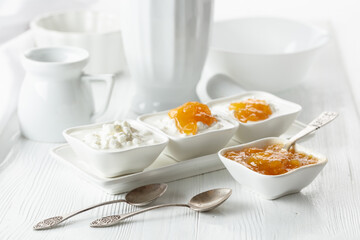 Apricot or mango jam and cottage cheese.