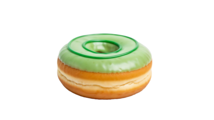 Frosted donut with thin green icing isolated on white background with copy space for concept