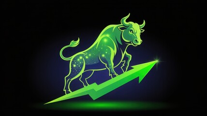 Obraz premium Bull symbol standing over the arrow which is pointing up, it represents growth and achievement