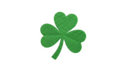 Green felt shamrock, minimal St. Patrick’s Day symbol,  isolated on white background with copy space for concept