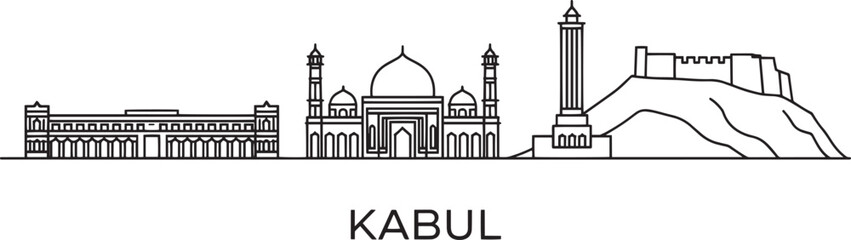 Kabul afghanistan skyline panorama sketch vector illustration cityscape landmark architecture travel