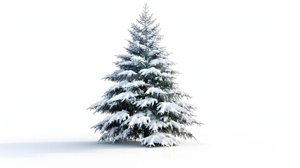 Obraz premium Minimalist Winter Composition Featuring Pine Tree Covered in Snow on White Backdrop