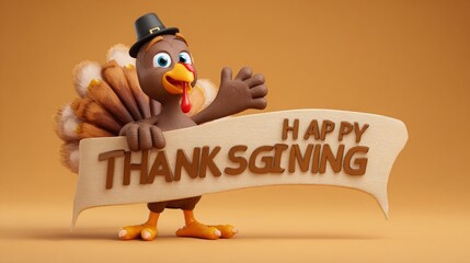 Cheerful turkey cartoon character wishing happy Thanksgiving holiday