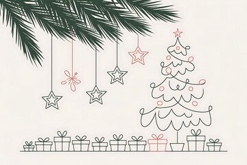 christmas greeting card Merry Christmas and Happy Holidays greeting card, frame, banner. New Year. Noel. Red and white Christmas decorations and g top view. Winter xmas holiday celebration