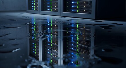 Flooded Server Room: Data Center Disaster with Water Damage