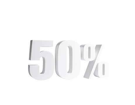 White 3D Fifty Percent Symbol Isolated on Black Background Keywords: 50 percent, fifty percent, sale, discount, percentage