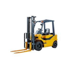 Yellow and Black Forklift Truck Isolated on Black Background industrial vehicle