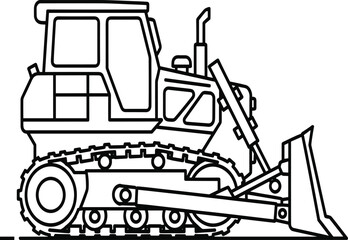 Naklejka premium Bulldozer line drawing vector illustration for construction, excavation, heavy machinery, earthmoving equipment, industrial work, engineering, and site development themes