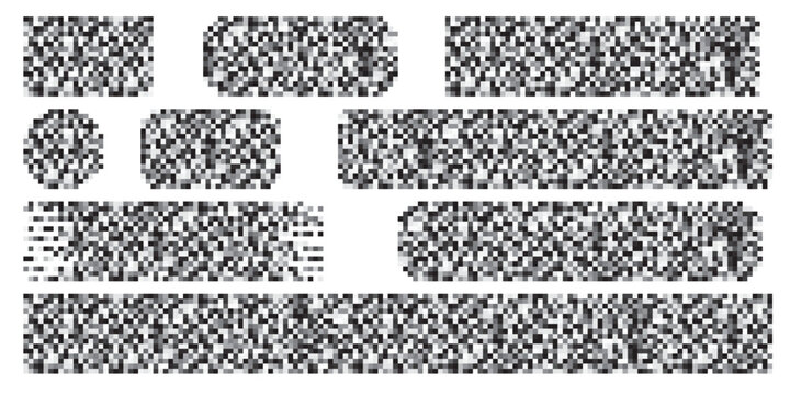 Pixelated blur censorship effect with grey mosaic distortion. Abstract digital pixel blocks for hiding sensitive content, privacy masking, glitch backgrounds. Vector censored blur pattern for overlays