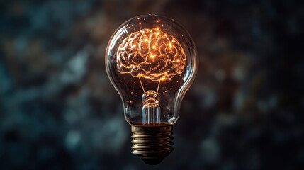 Brain inside a light bulb with glowing sparks illustrates the concept of creativity and new ideas Generative AI